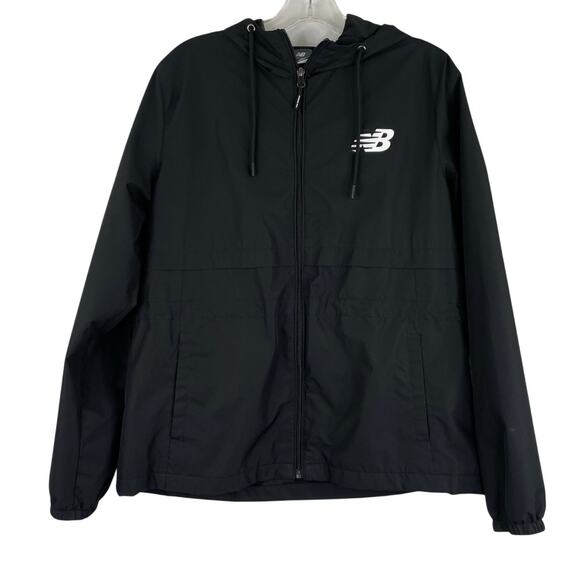 New Balance Black Full Zip Rain Hooded Jacket Pockets Women's Size Large - Picture 1 of 12